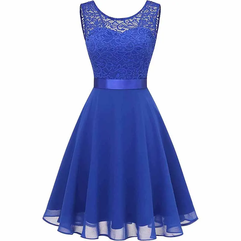 Women's Floral Lace Bridesmaid Dress A-line Swing Party Dress Short/Long Length