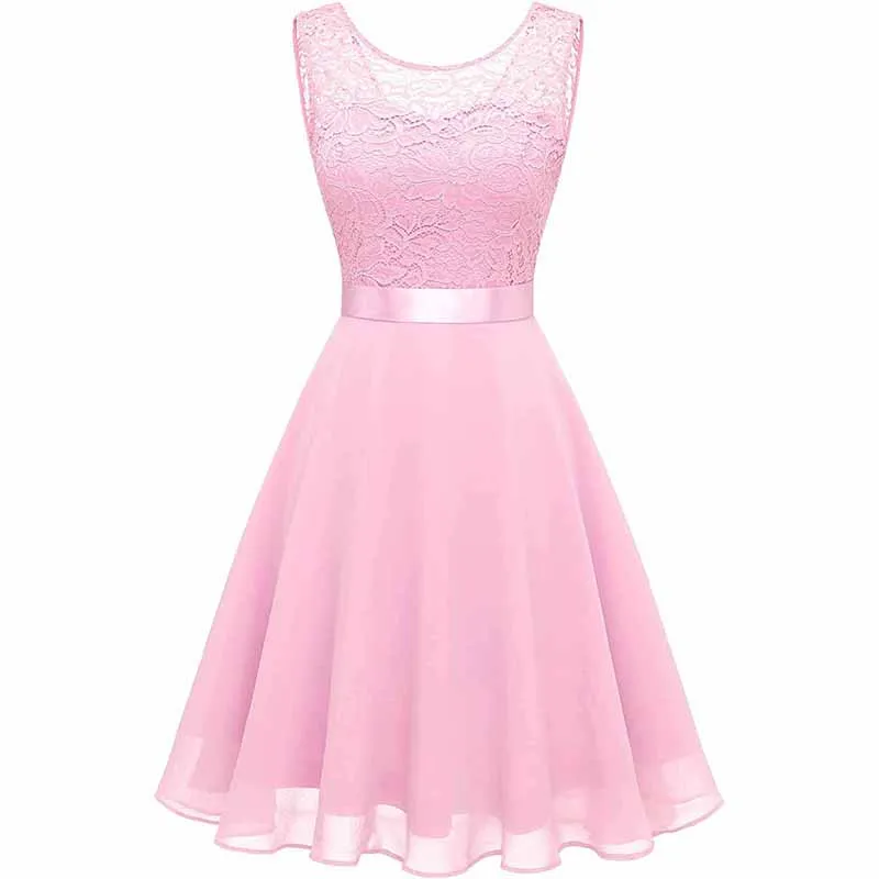 Women's Floral Lace Bridesmaid Dress A-line Swing Party Dress Short/Long Length