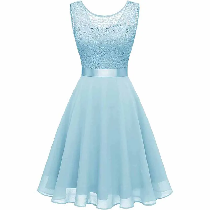 Women's Floral Lace Bridesmaid Dress A-line Swing Party Dress Short/Long Length